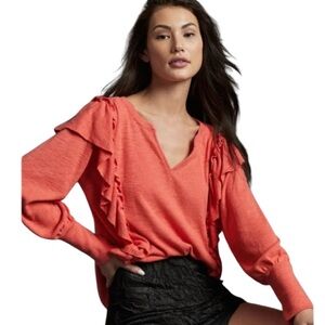 Anthropologie Pilcro V Neck Ruffle Top